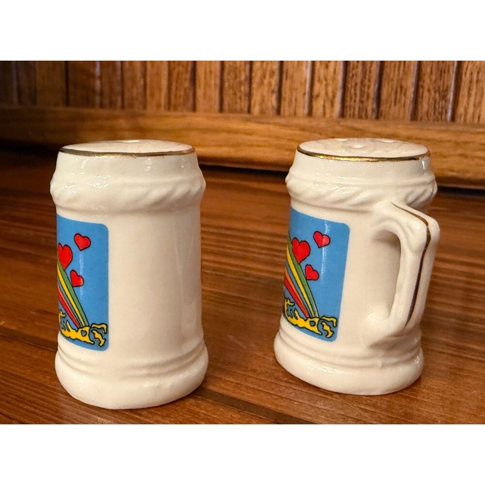 Vintage Bermuda Salt Pepper Shakers Bone China Japan Rainbow Stein Set - Picture 4 of 9